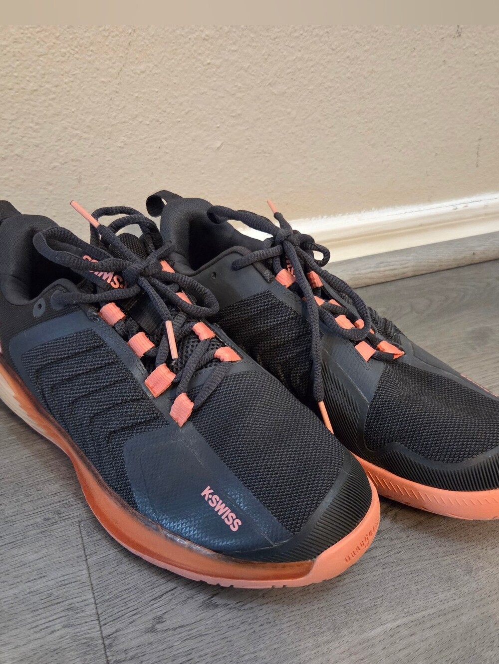 Women's K-Swiss Ultrashot 3 Tennis Shoes, Dark Grey/Peach - Size 9.5
